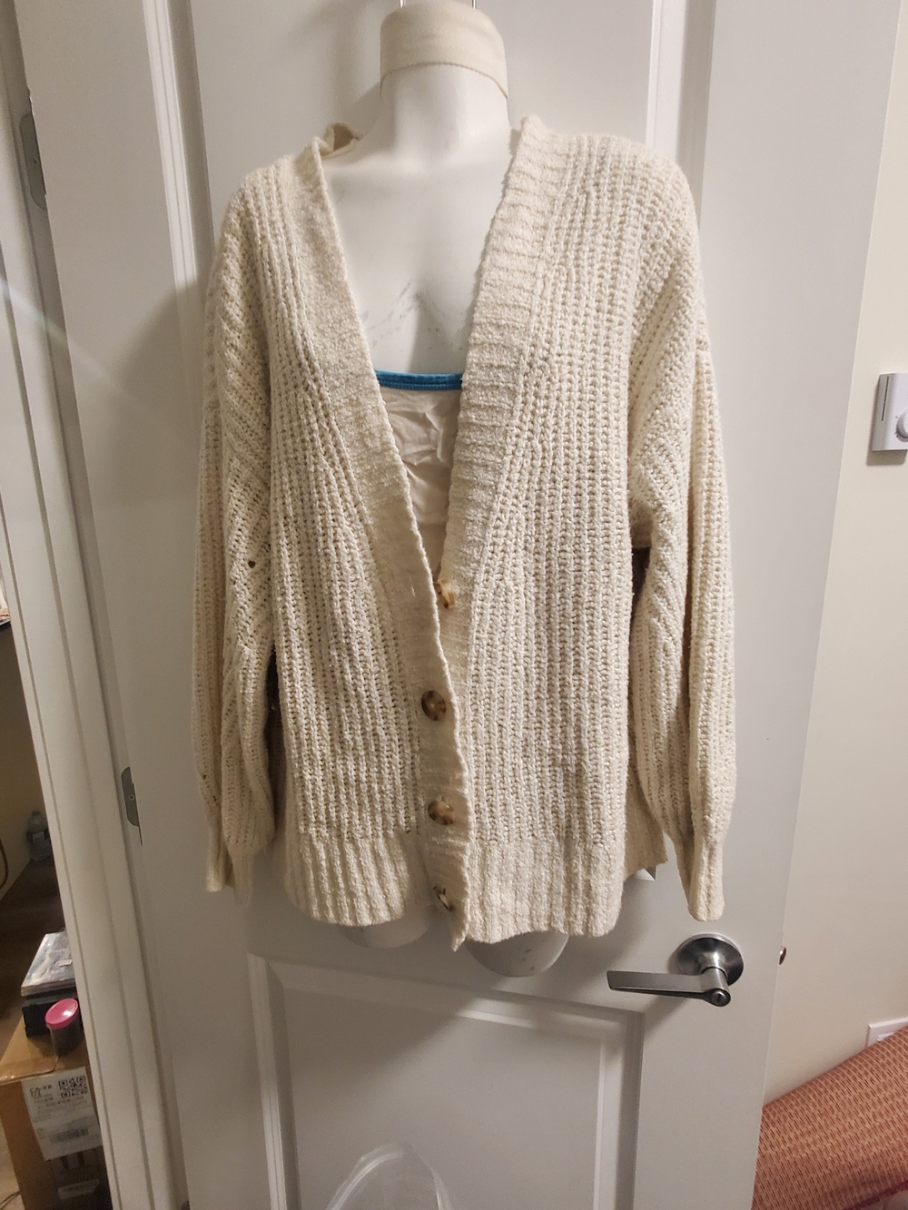 American Eagle Outfitters Cream Chunky Button-Front Cardigan